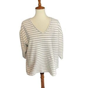 Matilda Jane Top Sweatshirt Women Large Stripe V Neck Casual Relaxed Cotton